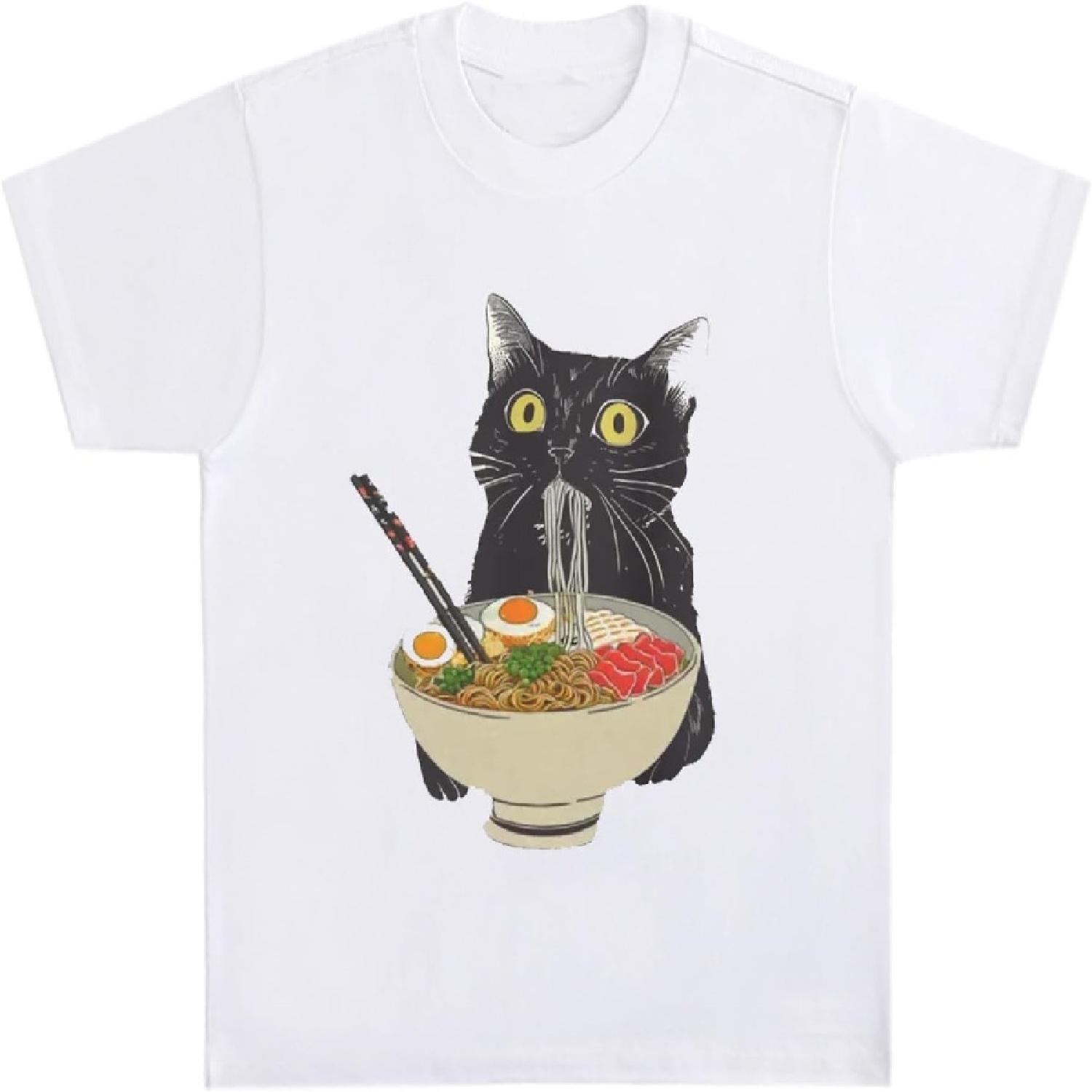 Kawaii Japanese Ramen Noodle Cat T-Shirt XXXXXL белый