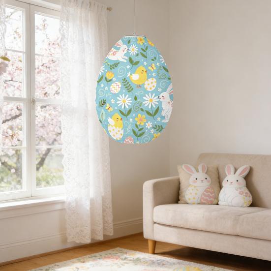 Easter Egg Paper Lantern Bunny Chick Flower Pattern Egg Shaped Hanging Lantern for Easter Party Home Decor