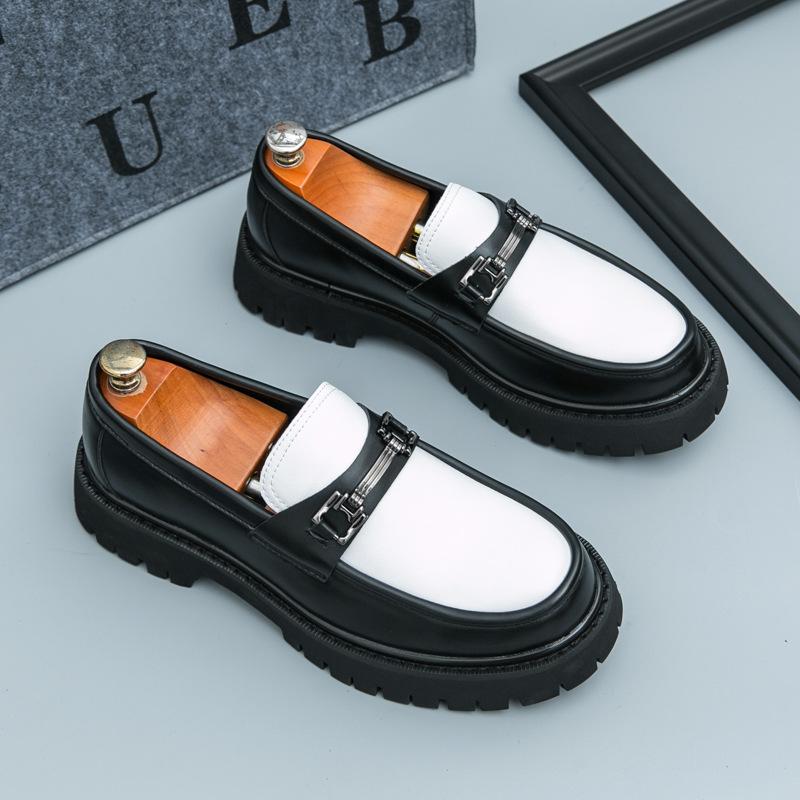 Fashion Luxury Men Thick Bottom Loafers Slip on Leather Shoes Black Casual Business Dress Shoes Mens Wedding Party Office Fashion Shoes