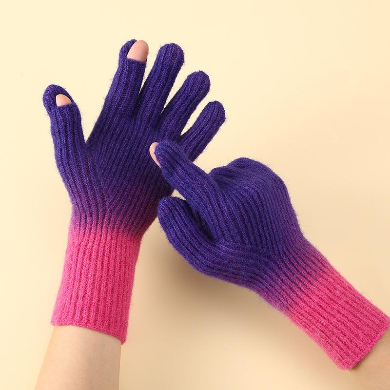 Winter Gradient Color Warm Knitted Gloves