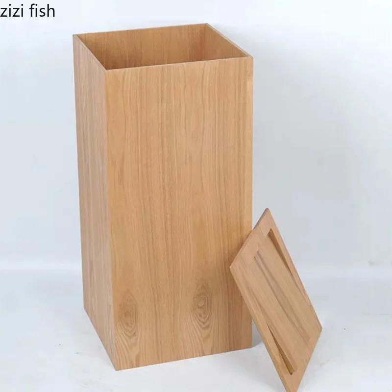 Large Capacity Wooden Trash Can Square Storage Bucket Large Wastebasket Waste Bins Garbage Can Trash Bin Garbage Bin Waste Cans