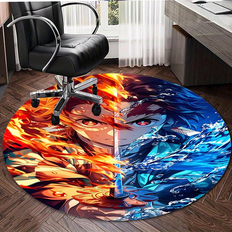 1pc Kamado Tanjiro Print Round Carpet Chair Round Carpet Suitable for Bedroom Living Room Home Decorative Carpet