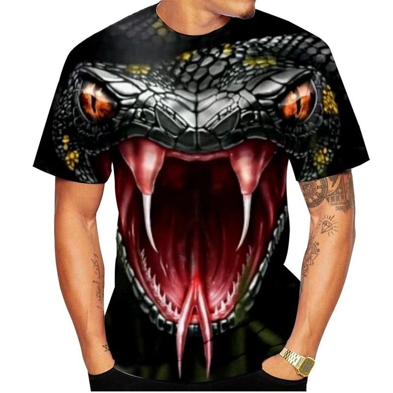 Summer Cool and Breathable Animal Snake Pattern Men's T-shirt Fashion Casual Cool Street Fashion Harajuku Round Neck Short Sleeved T-shirts