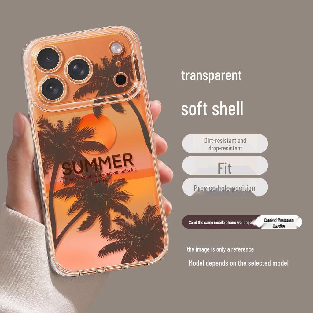 Summer Coconut Tree Phone Case for iPhone 17, Compatible with 12-16 Pro Max, Apple 15, 14, 13, Couple Set