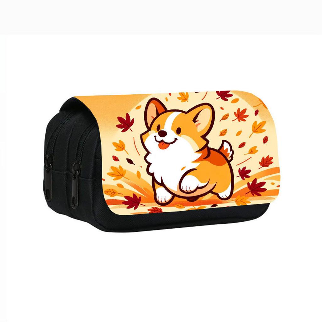 Uroczy piórnik z nadrukiem szczeniąt, dwuwarstwowy, dla uczniów szkół średnich i dzieci