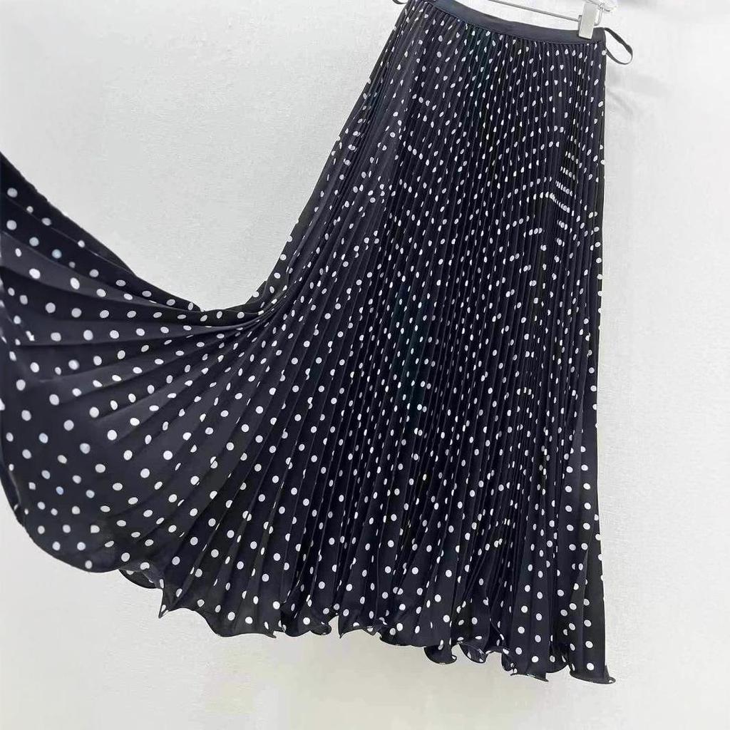 Gonna Lunga Pois Vita Alta per Donna Elegante Boho da Spiaggia Orlo Ampio Arricciata Pieghettata Vestibilità Larga Stile