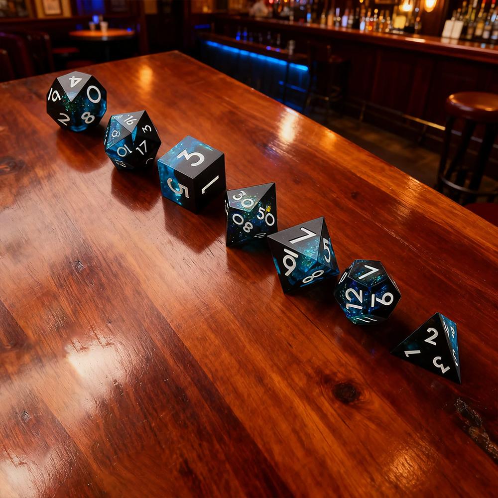 Handmade Resin Sharp Edge Polyhedral Dice Set, Fantasy Tabletop RPG Game Dice D20 D12 D10 D8 D6 D4