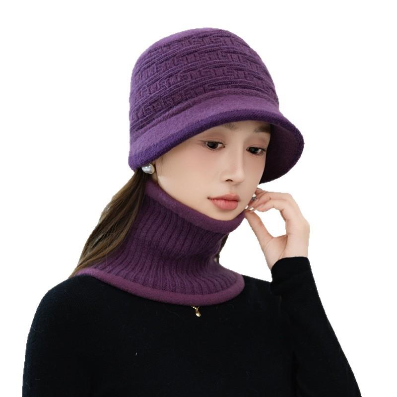 A Scarf Outdoor Cold proof Set Autumn and Winter New Style Plus Velvet Rabbit Fur Warm Hat Casual and Versatile Basin Hat