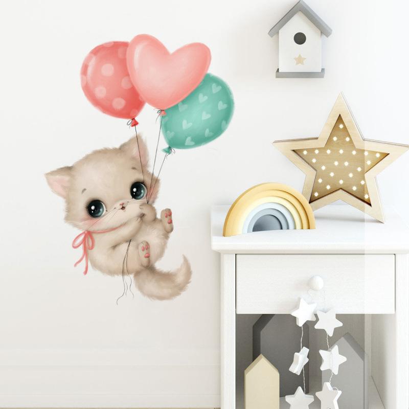1Pc Hand-Paint With Balloons Cats Wall Stickers For Children Room Kids Room Decor Wall Decals Bedroom Home Decoration