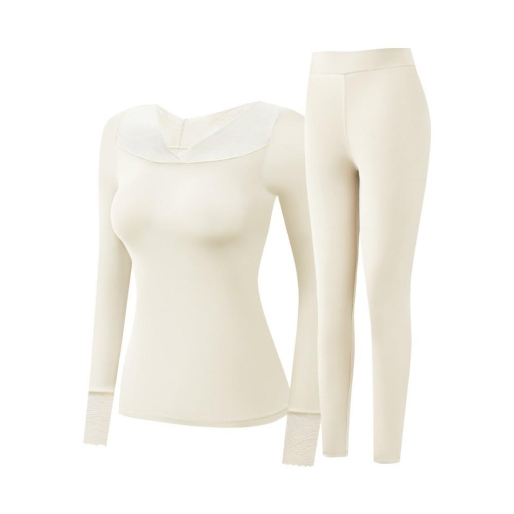 Tops and Pants Women Thermal Clothes Lace V Neck Warmth Long Pants Thermal Underwear Undershirt