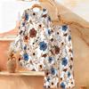 Floral Print Two Piece Outfit Women Long Sleeve Irregular Hem Tunic Top Wide Leg Pants Casual Matching Set