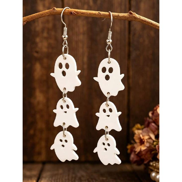 1 Pair Halloween 3-Layer Ghost Acrylic Long Earrings, Cute & Quirky Party Outfit Accessories