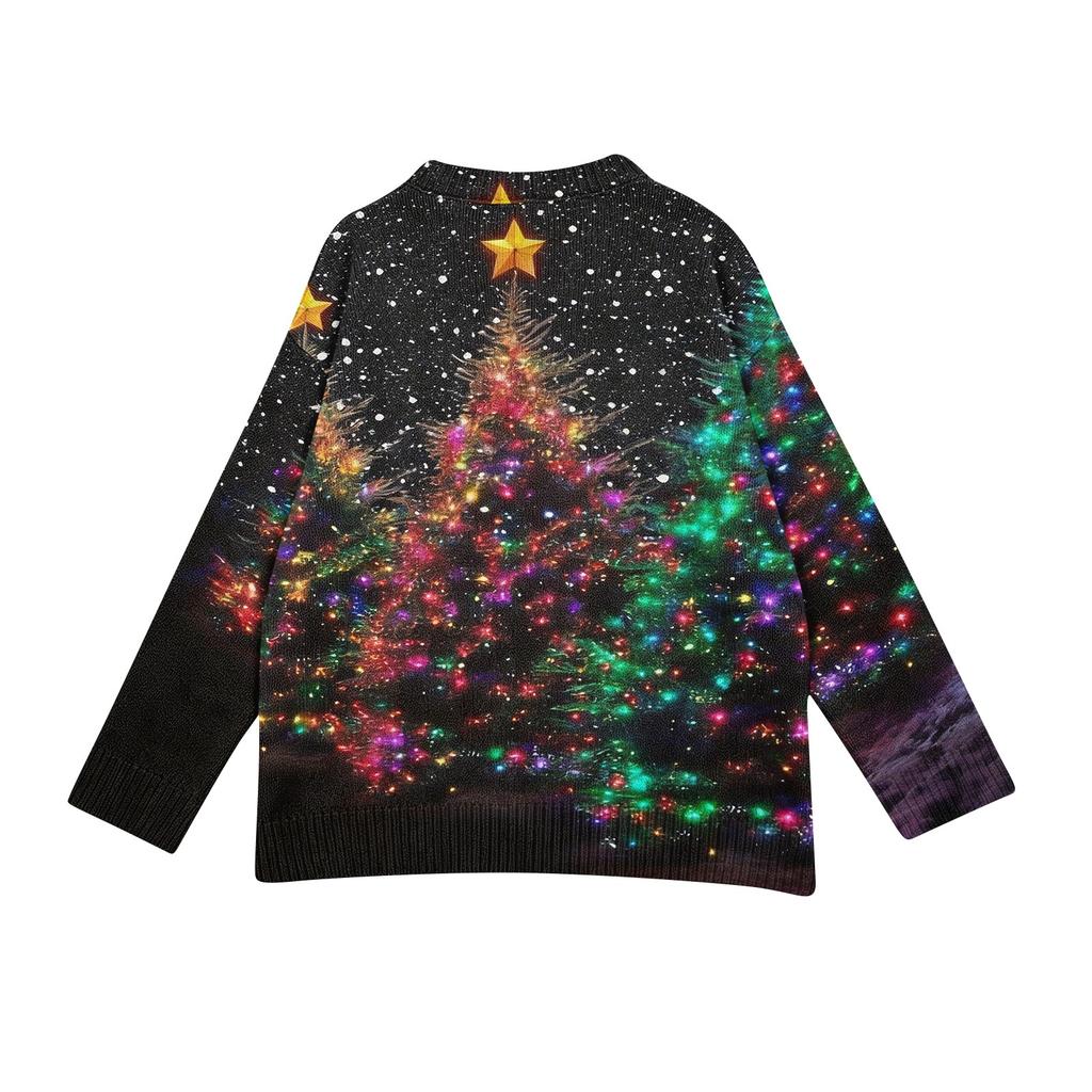 Women's Casual Christmas Print Long Sleeve Knit Cardigan Button Front Sweater for Fall