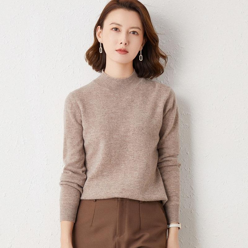 Fashion Half High Collar Slim Fit Autumn Sweater Women Winter Long Sleeve Pullovers Women Solid Base Sweaters Elegant Casual Warm Lady Jumpers 25634
