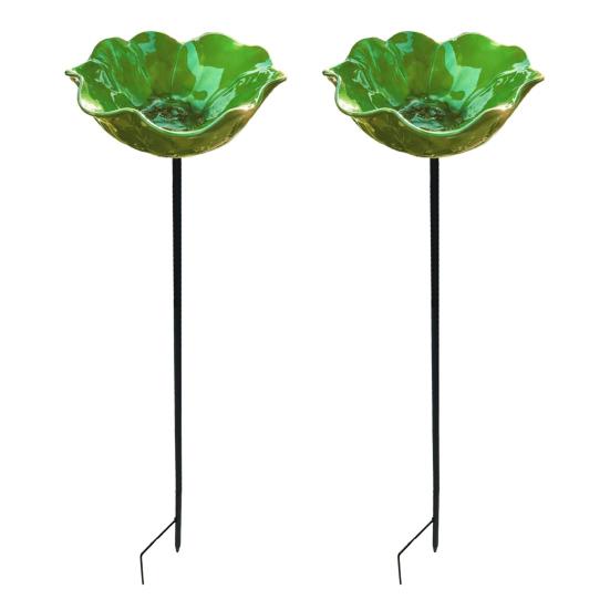 2Pcs Flower Stake Flower Garden Bird Bath Bird Bath Metal Stake Outdoor Pollinator 2pcs зелёный
