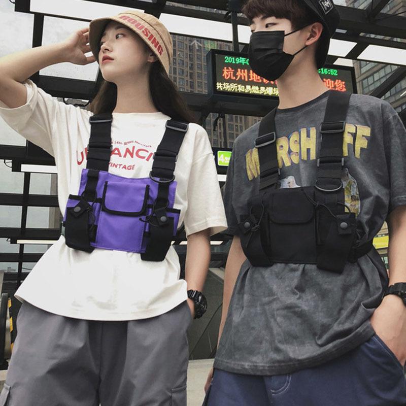 Functional Tactical Chest Bag For Men Woman Fashion Bullet Hip Hop Vest Streetwear Bags Casual Waist Pack Unisex Black Chest Rig Bag