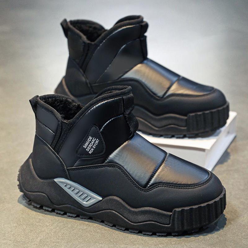 

Winter velvet thickened down cloth waterproof snow boots large cotton warm cotton shoes non-slip high top 39 чёрный
