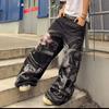 Dżinsy Jeansowe z Wysokim Stanem o Prostym Kroju z Nadrukiem Smoka Streetwear Codzienne Spodnie Męskie