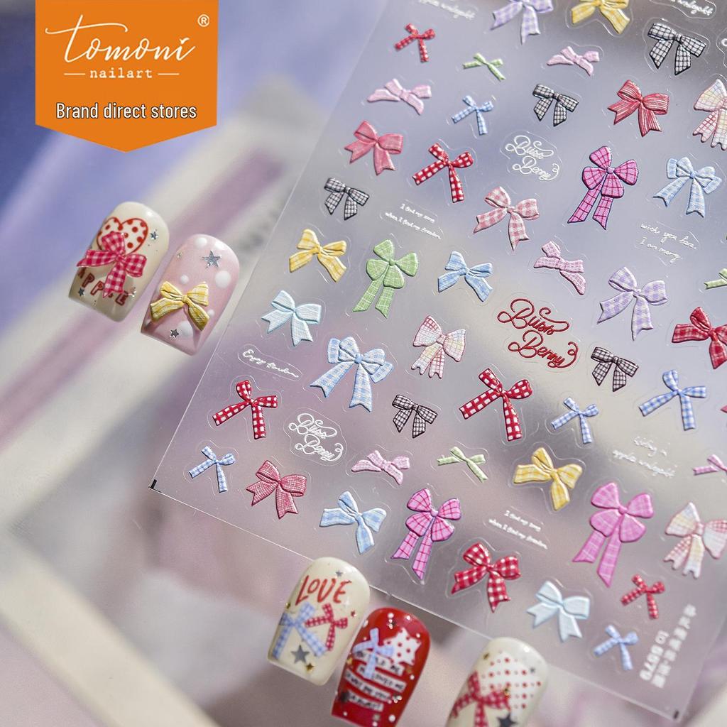 Tomoni Embossed Bow Nail Art Stickers – Exquisite Xiaohongshu-Style Patterns