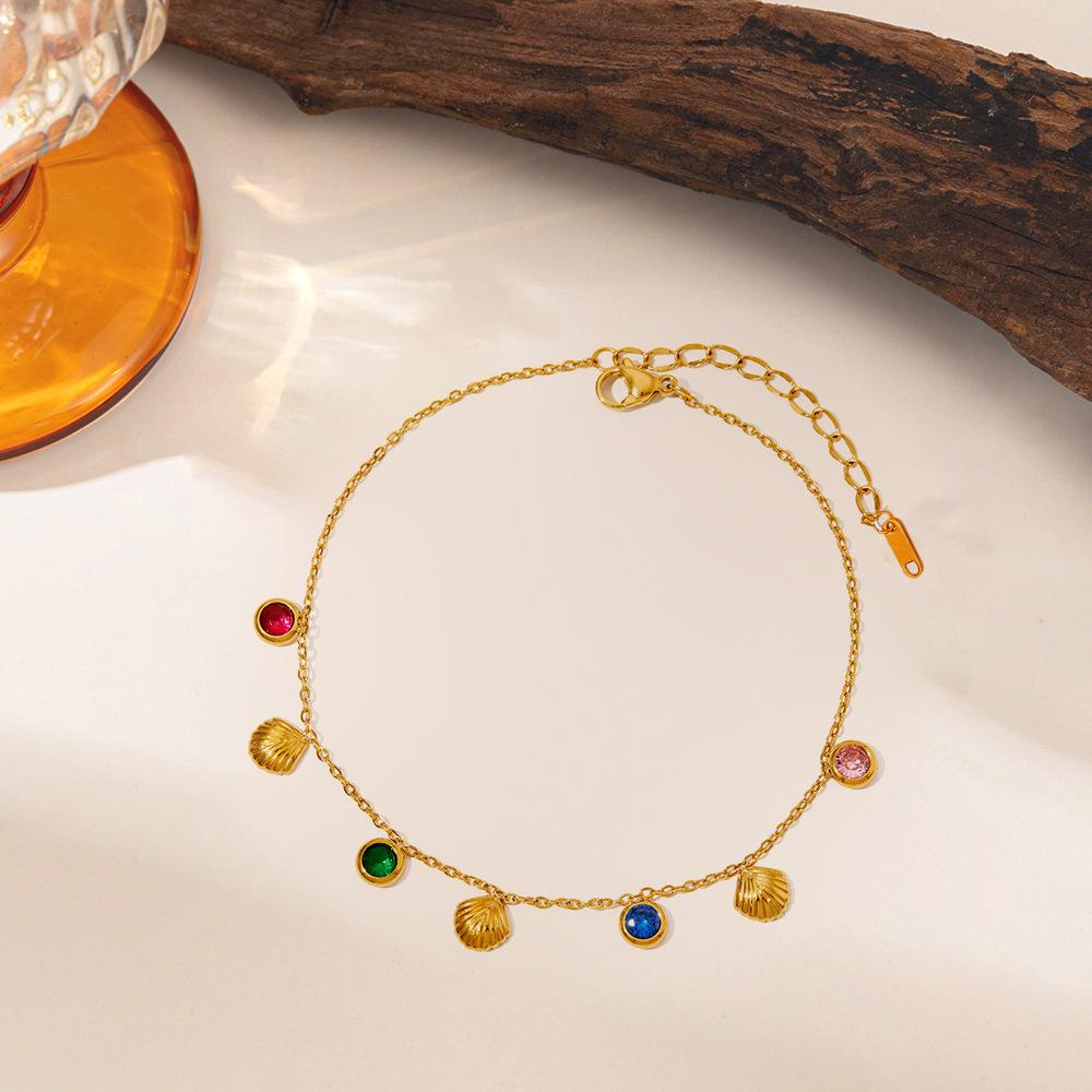 Stainless Steel Bracelet for Women Girls Punk Colorful Zircon Shell Pendant Bracelet Exquisite Waterproof Jewelry Accessories