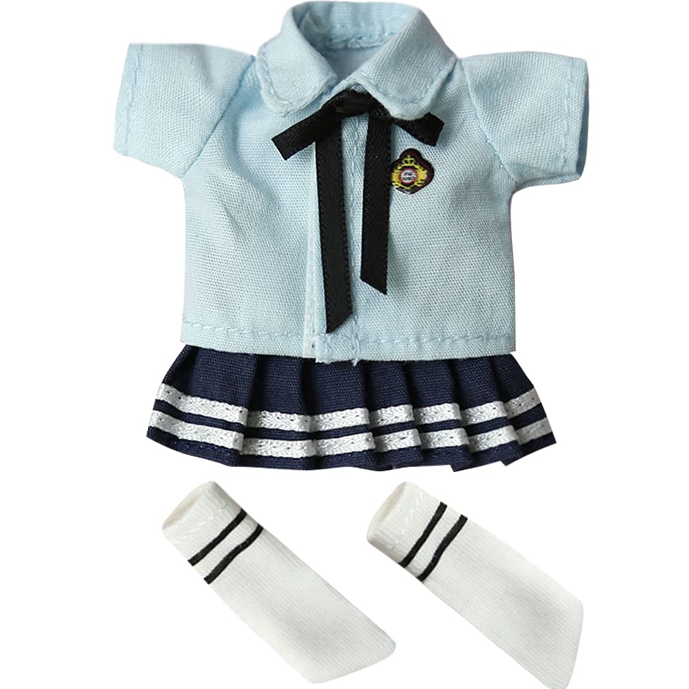 

HIGHAWK Obitsu 11 OB11 Obitsu Doll 11cm Body Short Sleeve Uniform Doll Uniform Set Costume Obitsu Body Skirt Tie Socks Girl (Female, Blue)