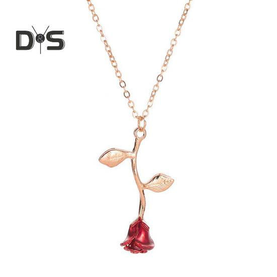 

Ожерелье-чокер с подвеской в виде цветка розы и листьев, женское ожерелье, изысканный дизайн, блестящее легкое ожерелье с подвеской золотистый