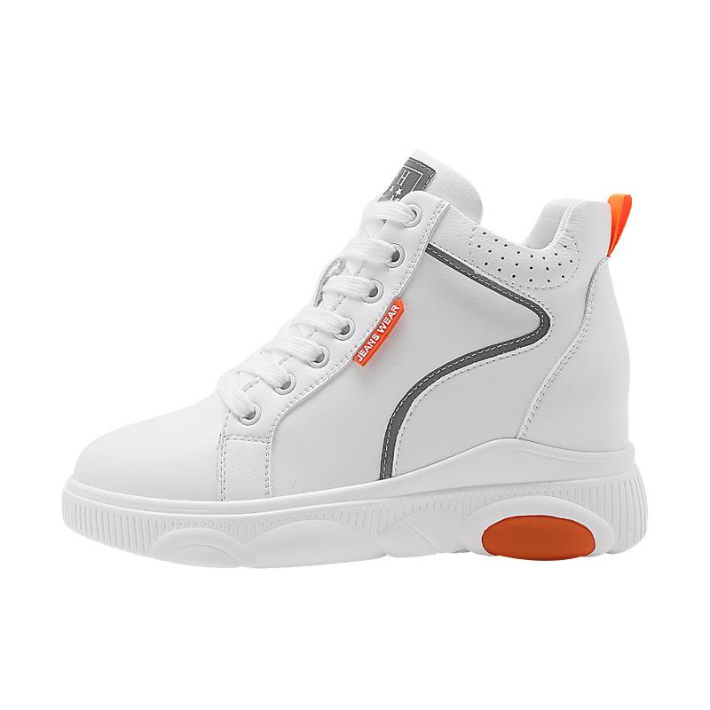 Women's High-Top White Cotton Shoes with Plush Lining, Autumn/Winter 2022 Collection - Height-Enhancing Sports Casual Footwear.