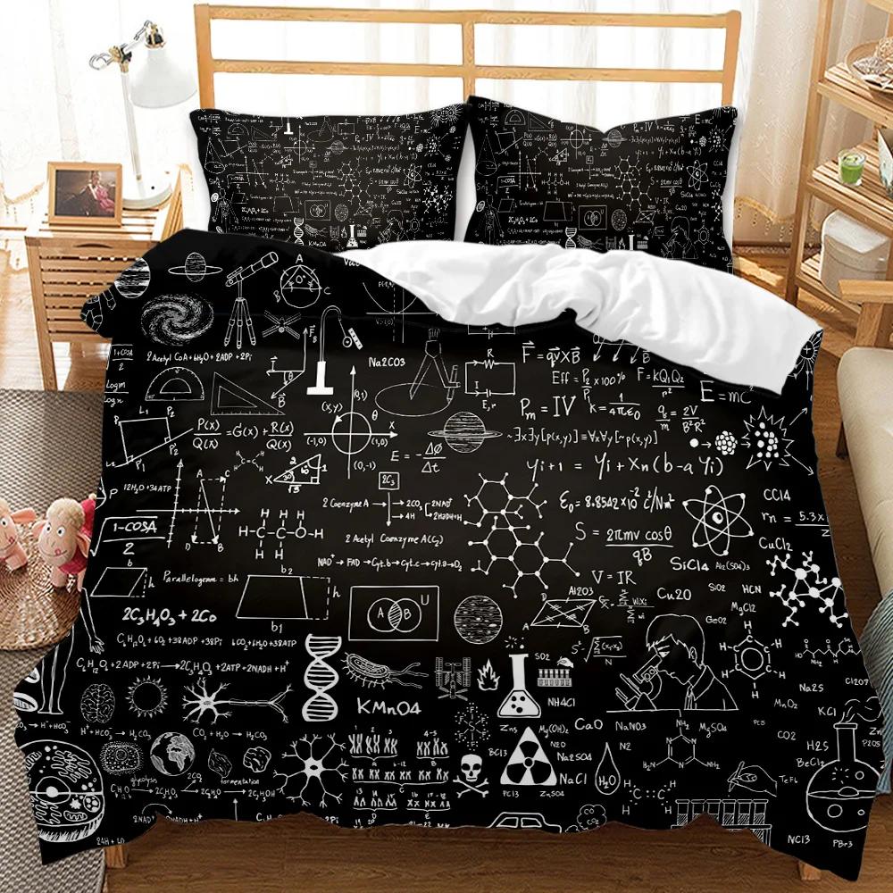 Math Duvet Cover Set Queen Size Mathematics Formula Print Bedding Set For Kids Boys Girls Educational Polyester Comforter Cover
