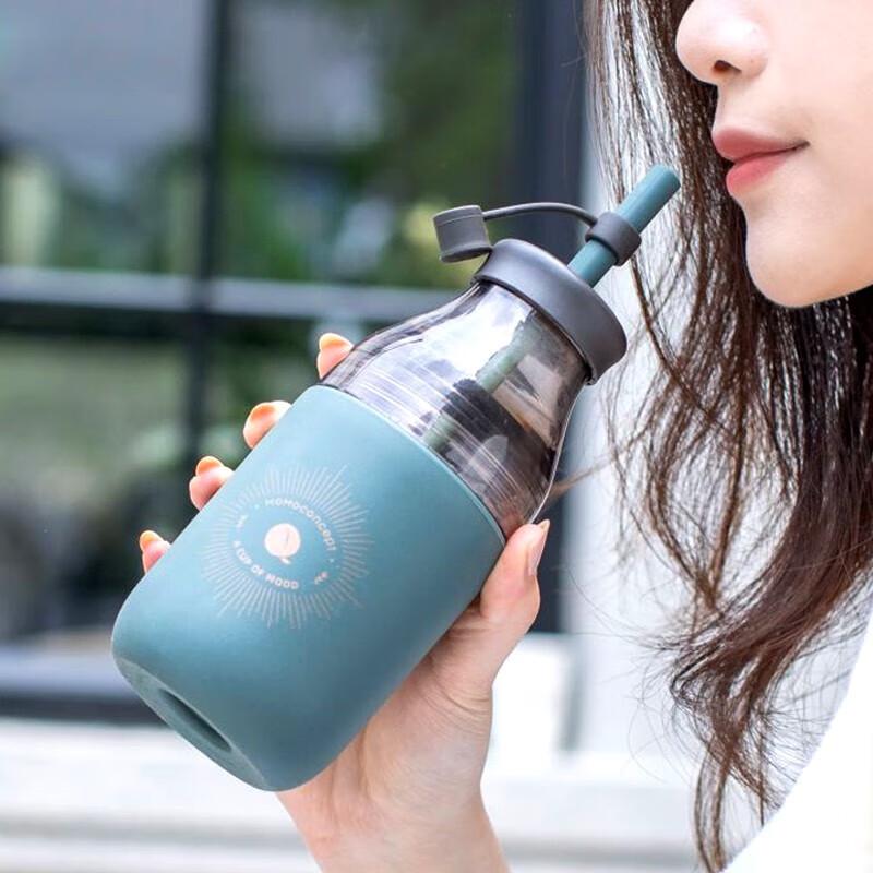 MOMOCONCEPT 420ml High Borosilicate Glass Travel Tumbler with Straw