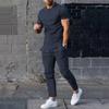 Sports Set Mens Fall Summer Solid Casual Round Neck Short Sleeve Sports T-shirt Two Piece Set for Men
