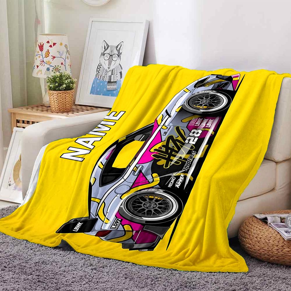 Custom Name Racing Theme Printed Blanket - Perfect for Couch, Bed, Travel & Outdoor Use | Machine Washable, Cozy & Durable.