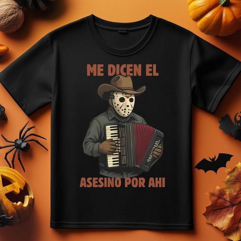 

Vintage-Inspired Halloween T-Shirt---Me Dicen El Asesino Por Ahi Shirt- HorrorMo S
