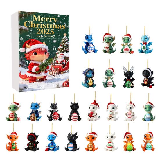 2025 Christmas Dragon Advent Calendar 24-Day Countdown Box with Baby Dragon Ornaments Multifunctional Decoration for Festive Tree Decor