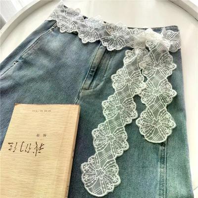 Unique Y2k Long Lace Waistband Floral Bow Lace Waist Belt Thin Tie Up Dress Jeans Belt Lace Ribbon Scarves Hairband