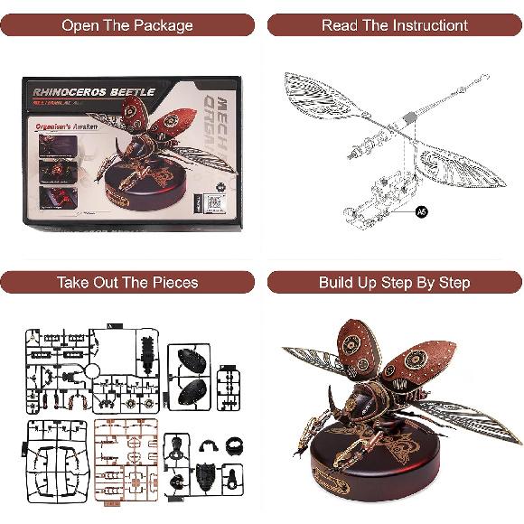 Gift for Teen Boys/Men/Hobbyist, Birthday Gift Idea, ROBOTIME MI01 Plastic Model Kit, 156 Pieces Mechanical 3D Puzzles, Rhinoceros Beetle Model