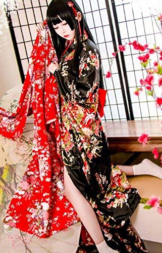 amaletPlay Hell Girl Wig, Enma Ai Style, Kimono, Furisode, Wig Net, and Fan Included, Oiran Cosplay Costume, Women's, Plus Size (XL)
