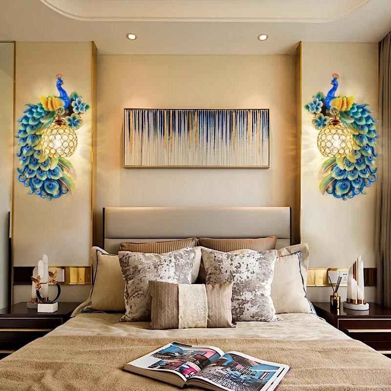 Nordic Creative Living Room Background Wall Peacock Wall European Aisle Stairs Light Luxury Simple Modern Bedroom Bedside Lamp