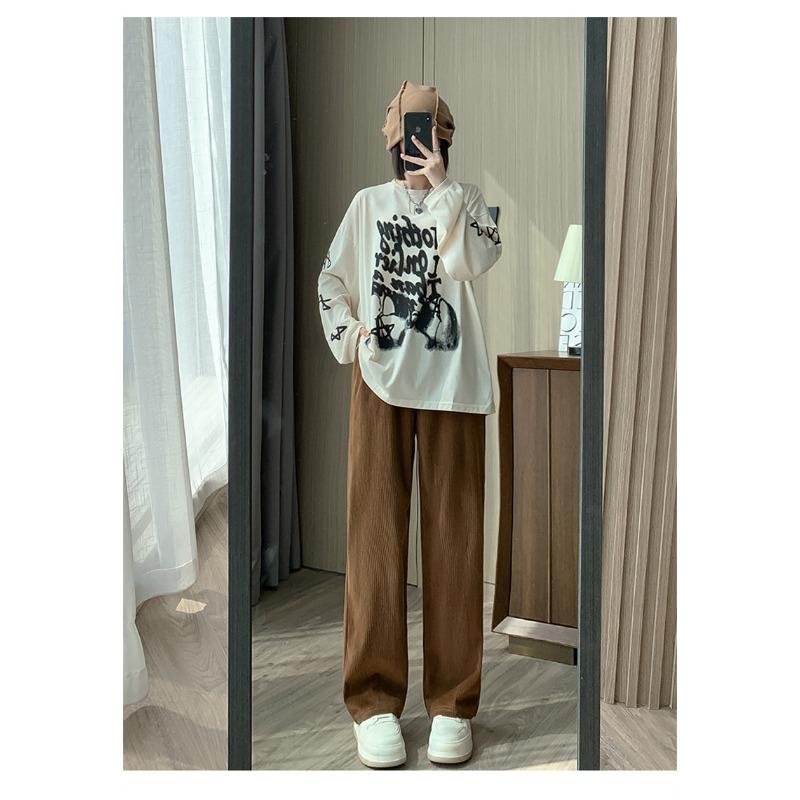 

Новые осенние повседневные брюки из бархата для женщин с эластичной талией, свободные прямые брюки в пол с драпировкой, маленькие широкие брюки 4XL