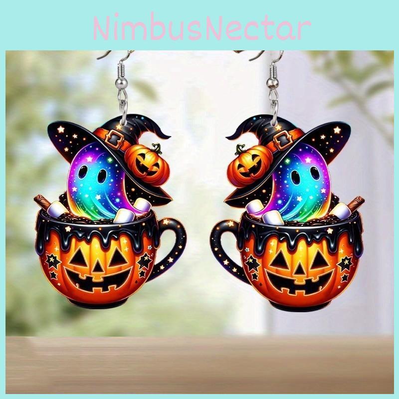 Halloween Colorful Themed Cartoon Ghost Pumpkin Pattern Women Acrylic Earrings