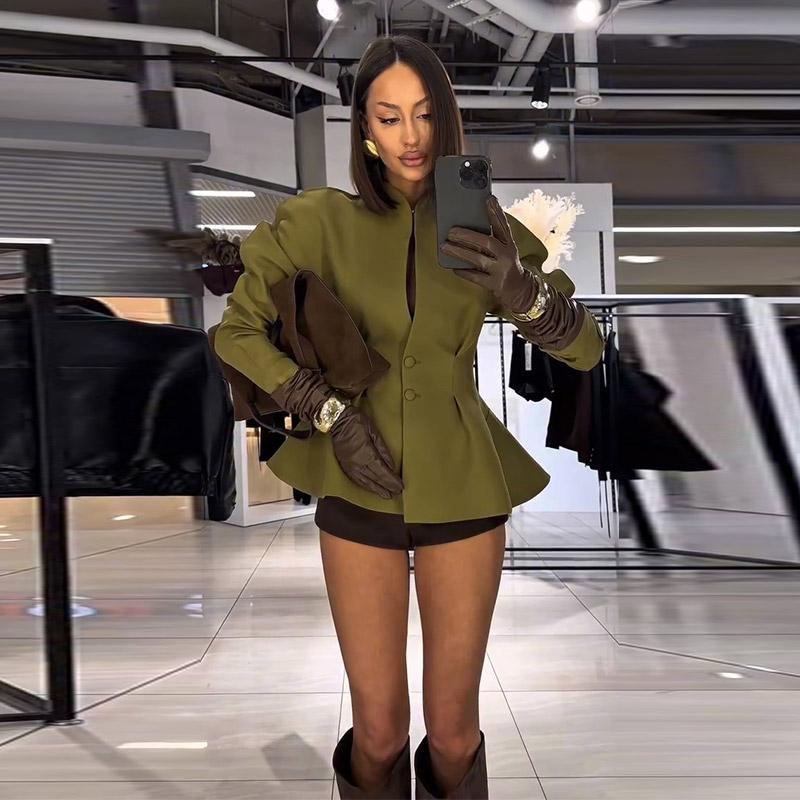 Fashion Women's Jacket Stand Collar Full Sleeve Slim Waist Solid A-line Female Jackets Autumn New Elegant Chic Lady Coat