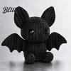 Small Resin Craft Sculptures 3D Printed Bat Figurine with Knitted Texture Cartoon Halloween Decoration Matte Black Cute Animal Statue for Desk Shelf