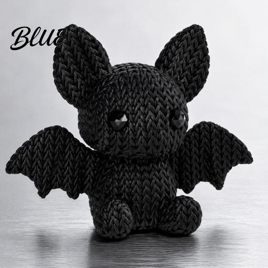 Small Resin Craft Sculptures 3D Printed Bat Figurine with Knitted Texture Cartoon Halloween Decoration Matte Black Cute Animal Statue for Desk Shelf