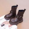 2025 Autumn/Winter Girls' Mid-Calf Leather Boots with Side Zipper and Velvet Lining