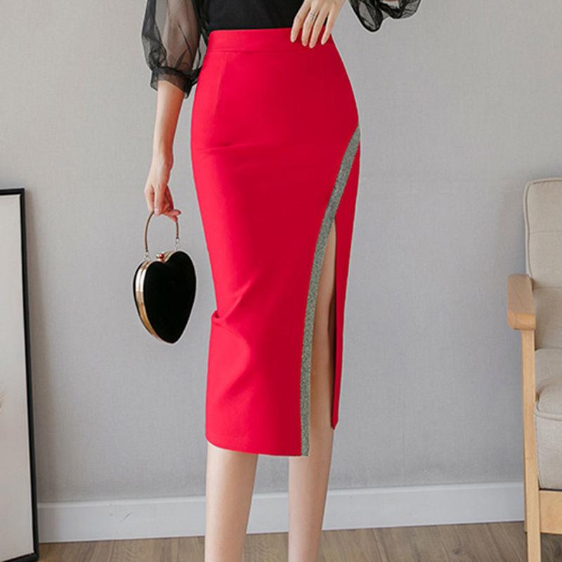 Hip Skirt Women Sexy Irregular Tight High Waist Mid-calf Split Zipper Club Casual Home Office Skirts