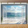 1 Polyester Banner with Serene Beach View, Realistic Ocean Sky Background with Waves In the Sun, Home Decor