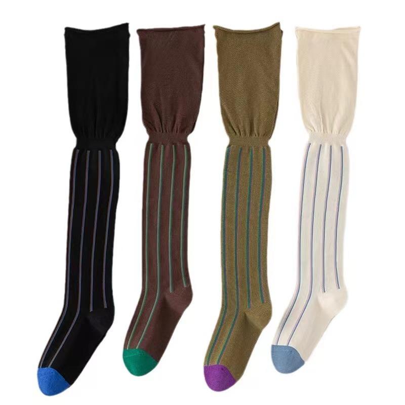 New Vertical Stripes Over Knee Stockings Tall Loose Mouth Knee Length Stockings Warm Thermal Thigh High Socks Women