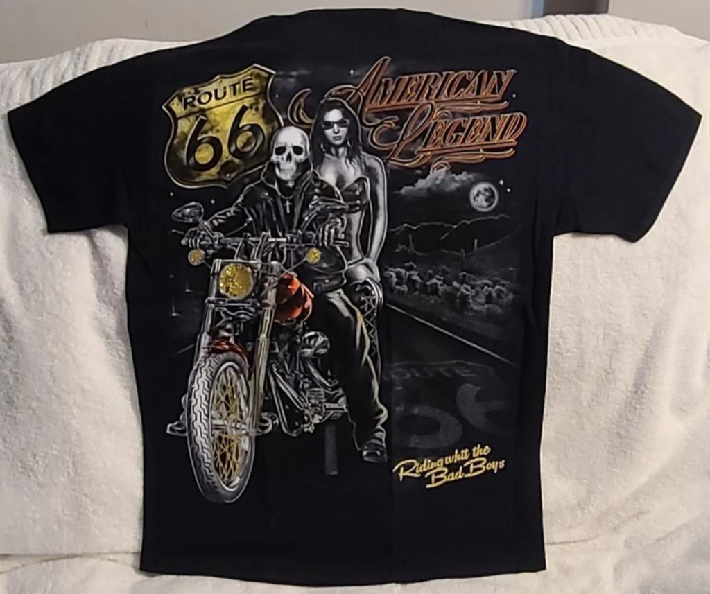 SKELETON SEXY WOMAN MOTORCYCLE BIKER AMERICAN LEGEND ROUTE 66 MOON T-shirt
