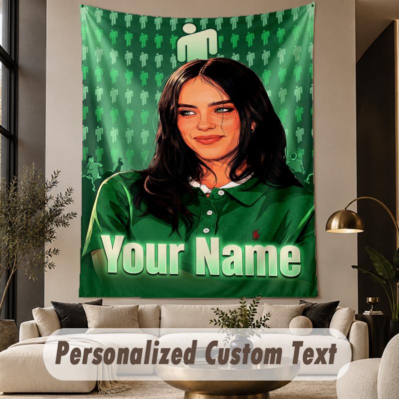 Custom Text Printed Tapestry Billie Eilish Pattern Large Wall Hanging Indoor Room Decor