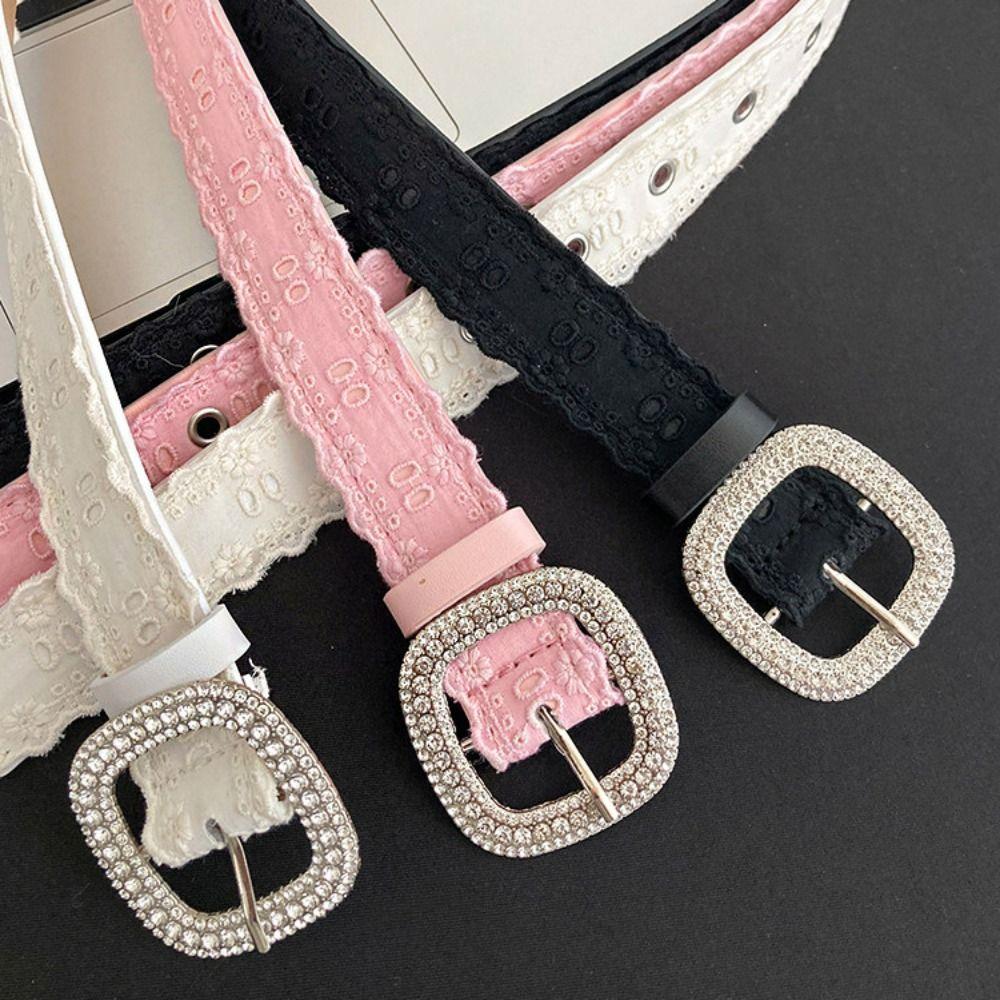 Ceinture en Cuir PU Strass Y2K Ceinture de Taille Femme Dentelle Vintage Homme