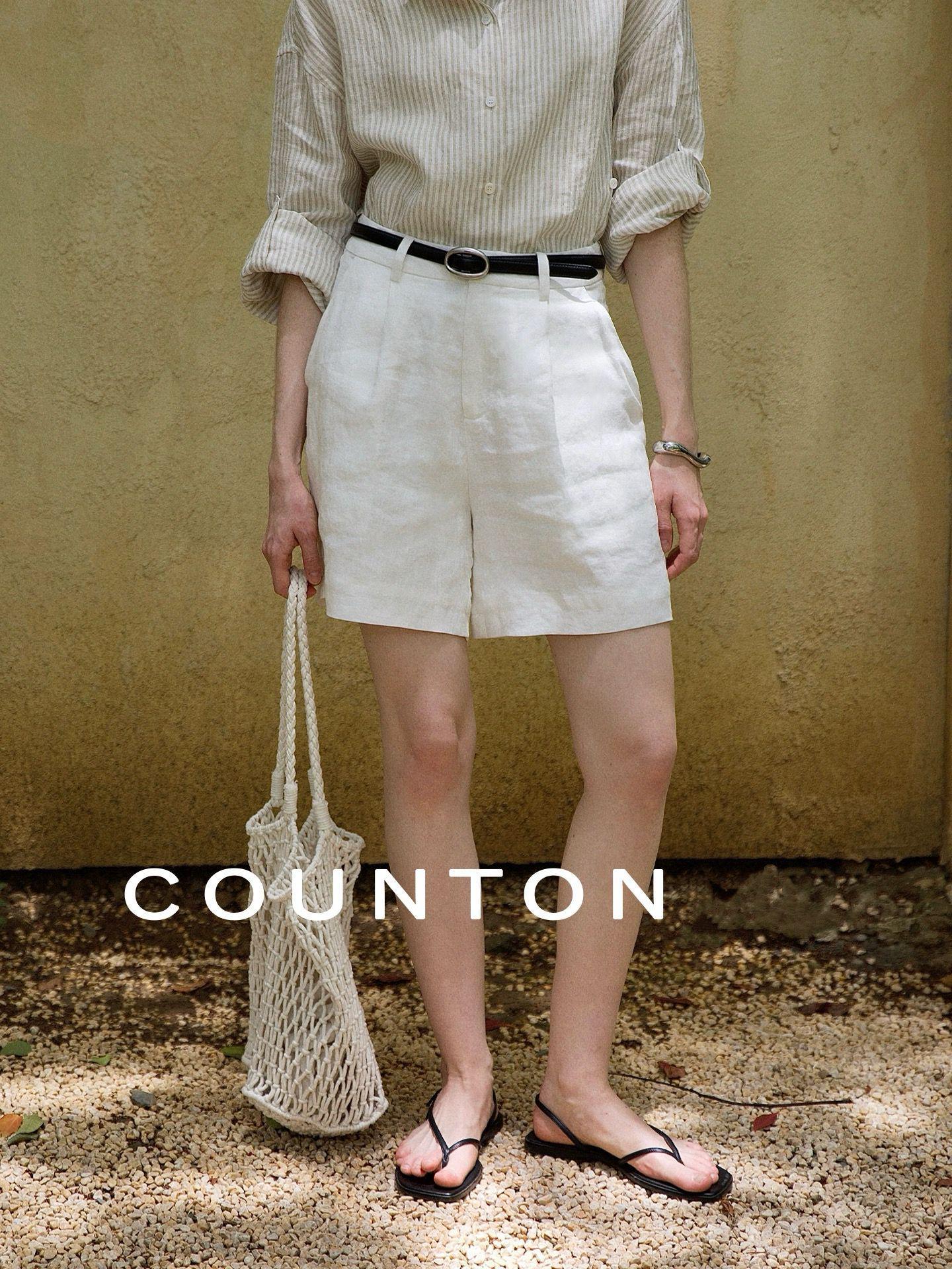 

COUNTON Women s Casual White Linen Shorts - Ultra-Minimalist Summer Style S белый
